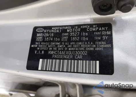 2016 Hyundai Accent Se from USA, damaged, VIN KMHCT4AEXGU130002